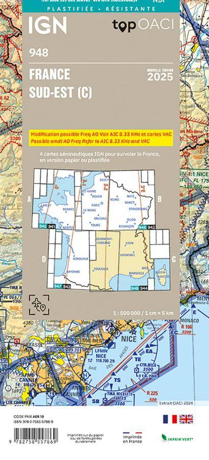 carte oaci ign sud est plastifiée 984- édition 2025 pour navigation aérienne.