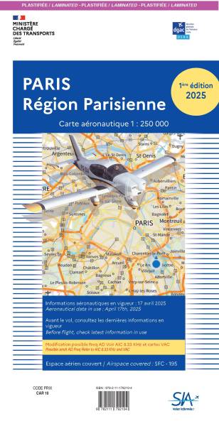 carte aéronautique région Parisienne 1/250.000 SIA 2025