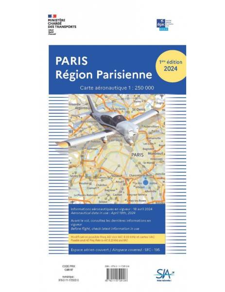 carte aéronautique pour pilote vol vfr Région Pariseinne SIA échelle 1/250.000 papier 1ère édition 2024