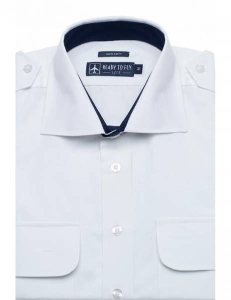 Chemise manche courte col bleu slim fit pour pilote d'avion proche aéroport Marseille Provence 